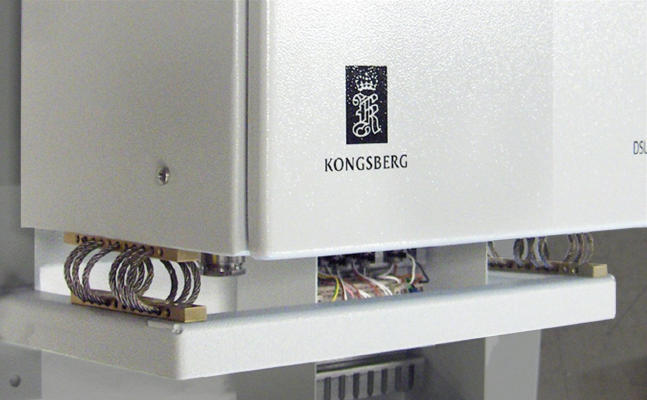 Wire rope isolators used for vibration Isolation and shock damping for sensitive equipment onboard a marine vessel.