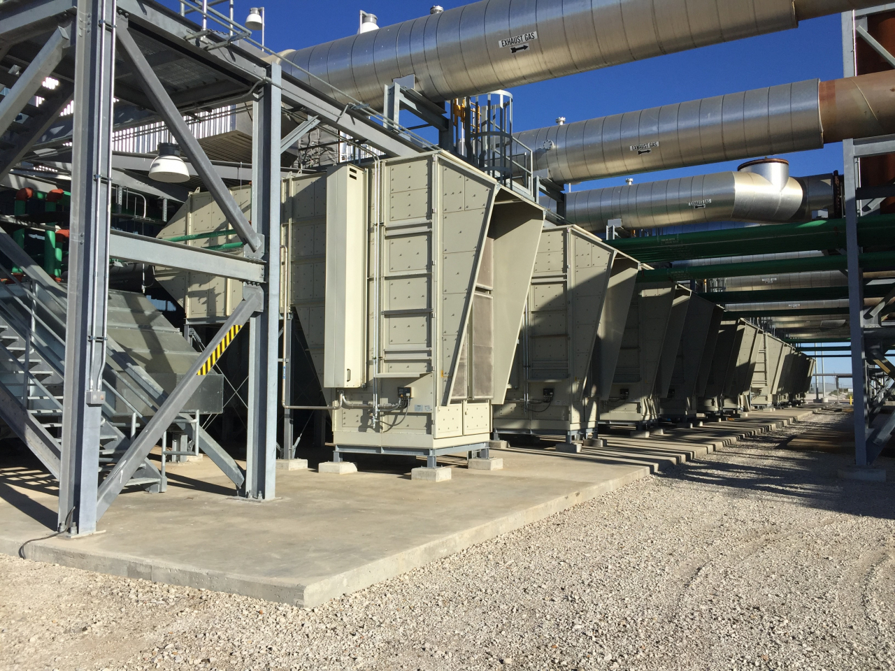 The air intake filters to the 12 caterpillar engines at the Rubart power station in Kansas, USA.