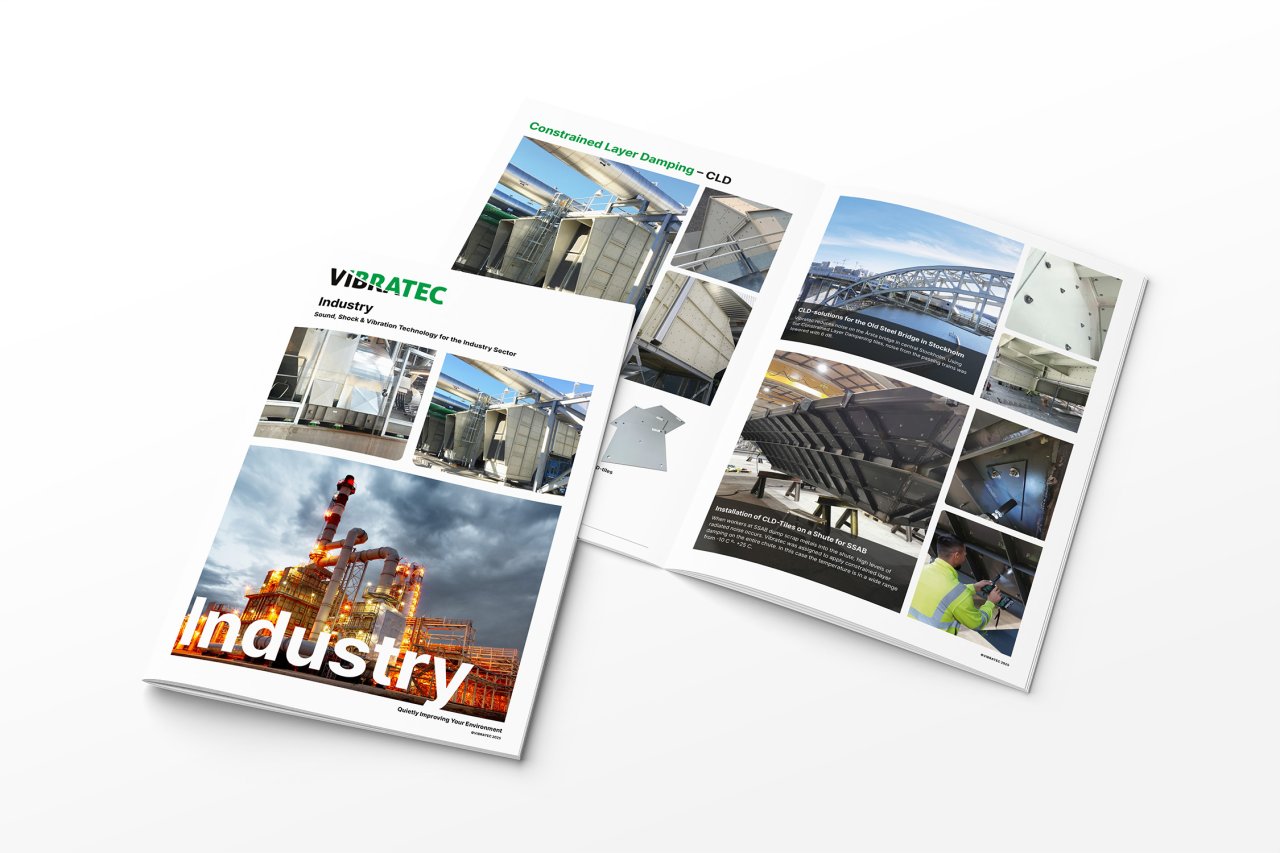 An image of the front page and spread from Vibratecs brochure for the industry sector