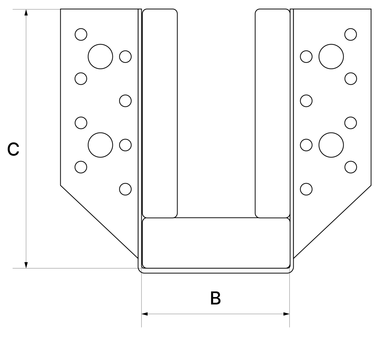 Technical drawing of the joist hanger VT-JH