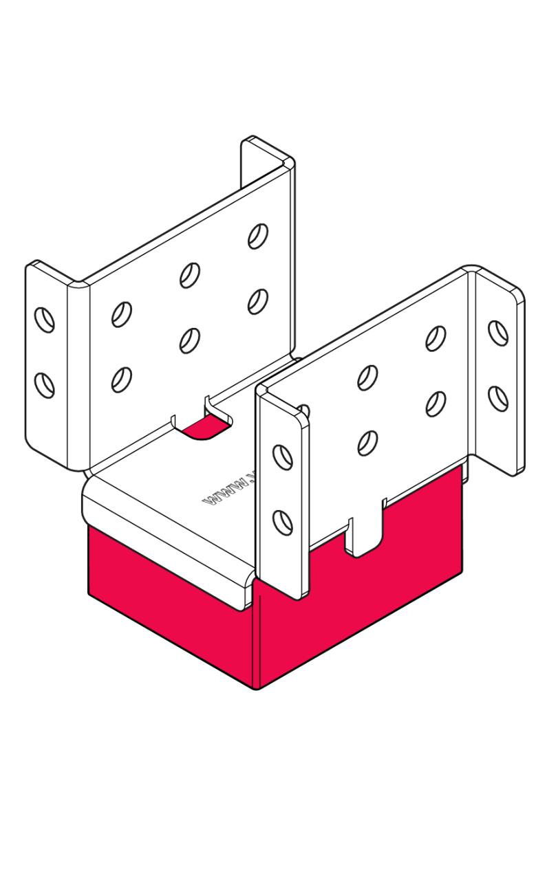 The dimensions of the VT-FFB-Low floor bracket for constructing elastic, floating floors, in markets where wooden joists are 48 mm in thickness.