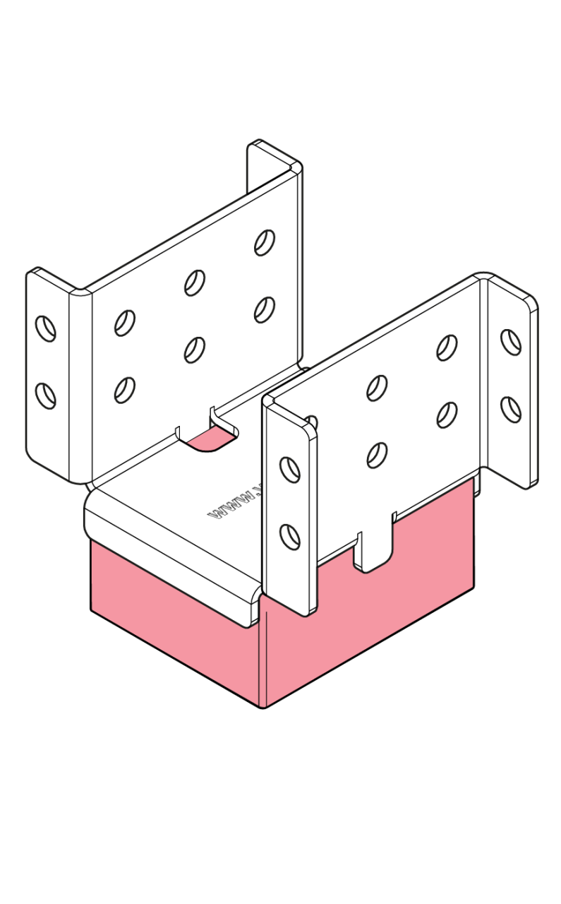 The dimensions of the VT-FFB-Low floor bracket for constructing elastic, floating floors, in markets where wooden joists are 45 mm in thickness.